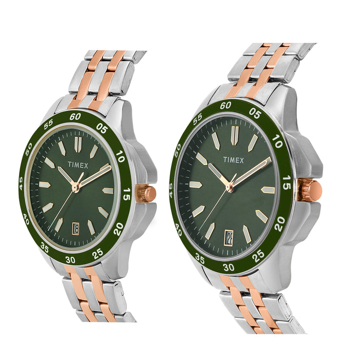 TIMEX Unisex Green Round Dial Analog Pair Watch - TW0PRE007