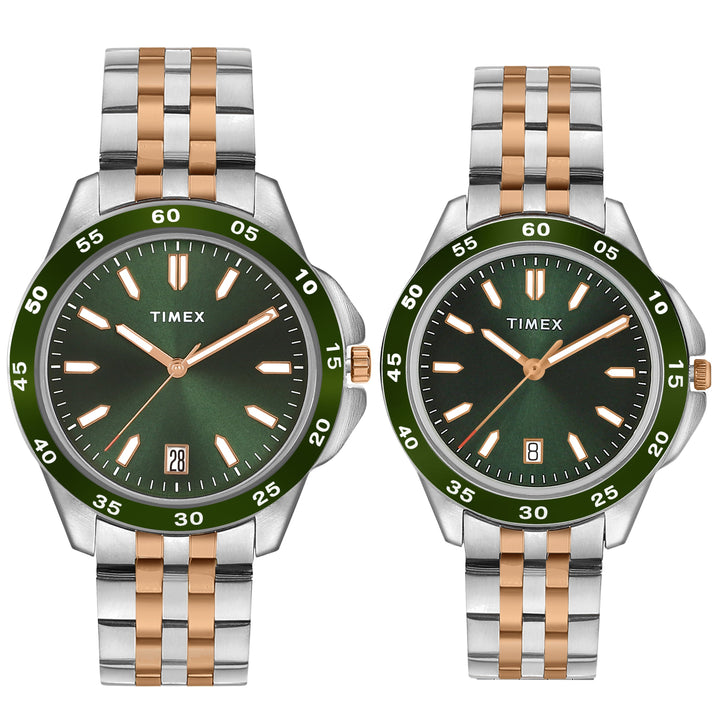 TIMEX Unisex Green Round Dial Analog Pair Watch - TW0PRE007