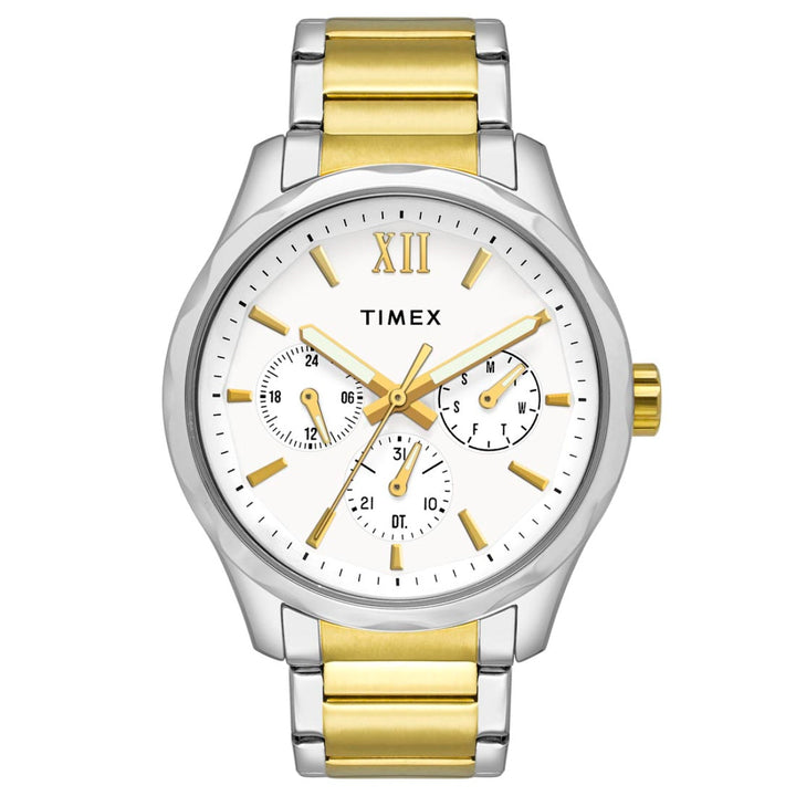 Timex Men Multifunction White Round Brass Dial Watch- TW0TG7616