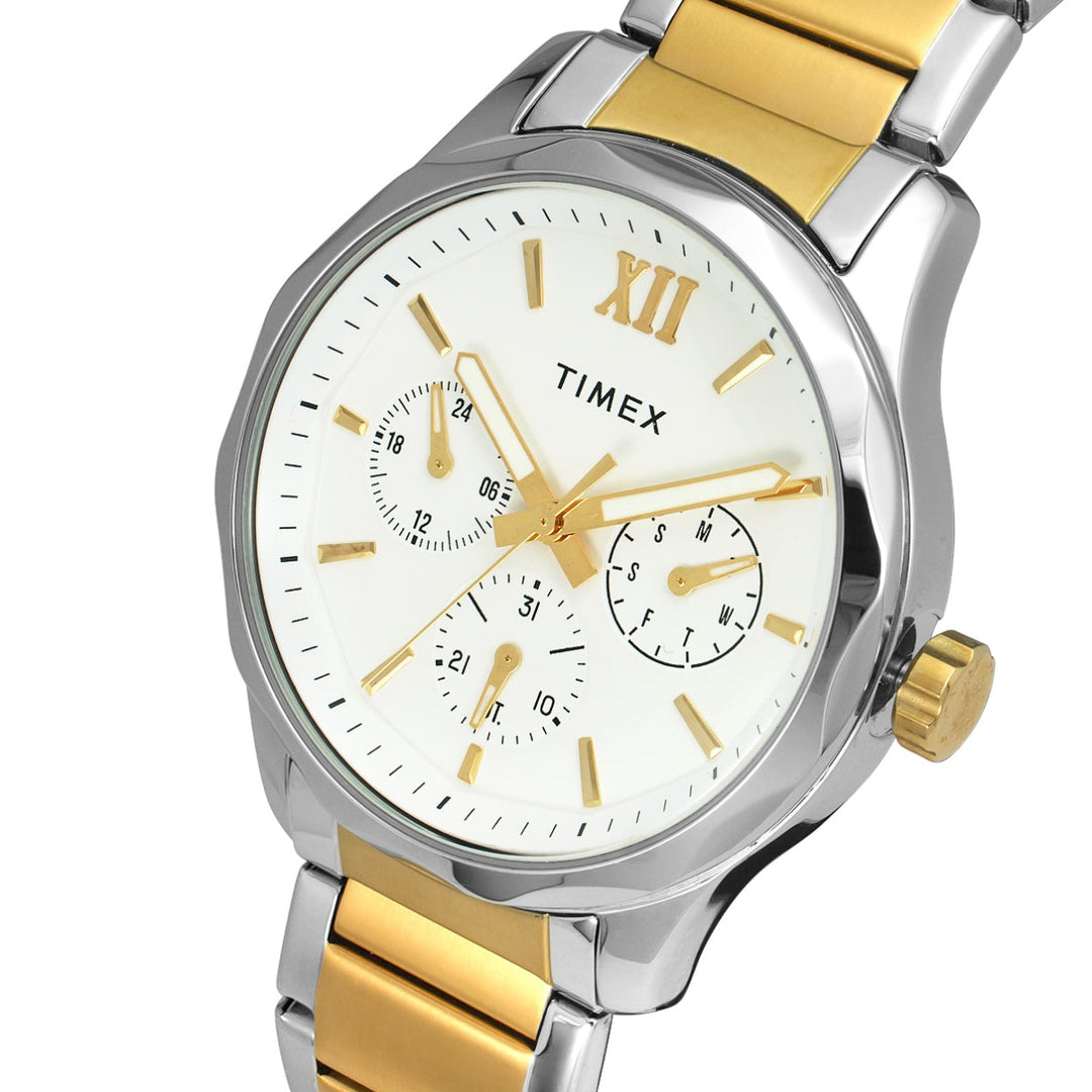 Timex Men Multifunction White Round Brass Dial Watch- TW0TG7616