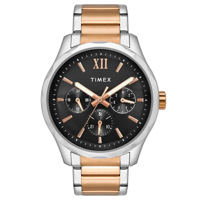 Timex Men Multifunction Black Round Brass Dial Watch - TW0TG7617