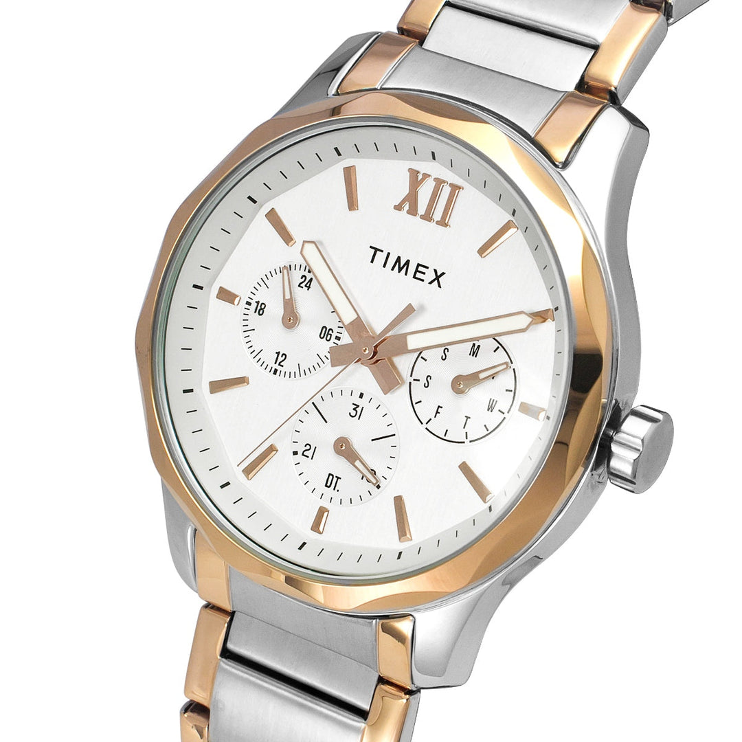 Timex Men Multifunction Silver Round Brass Dial Watch- TW0TG7618