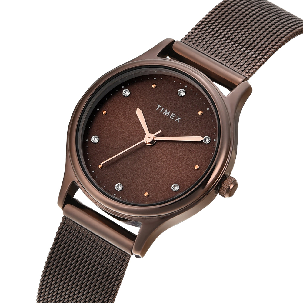 Timex Women Brown Round Analog Dial Watch- TW0TL8718