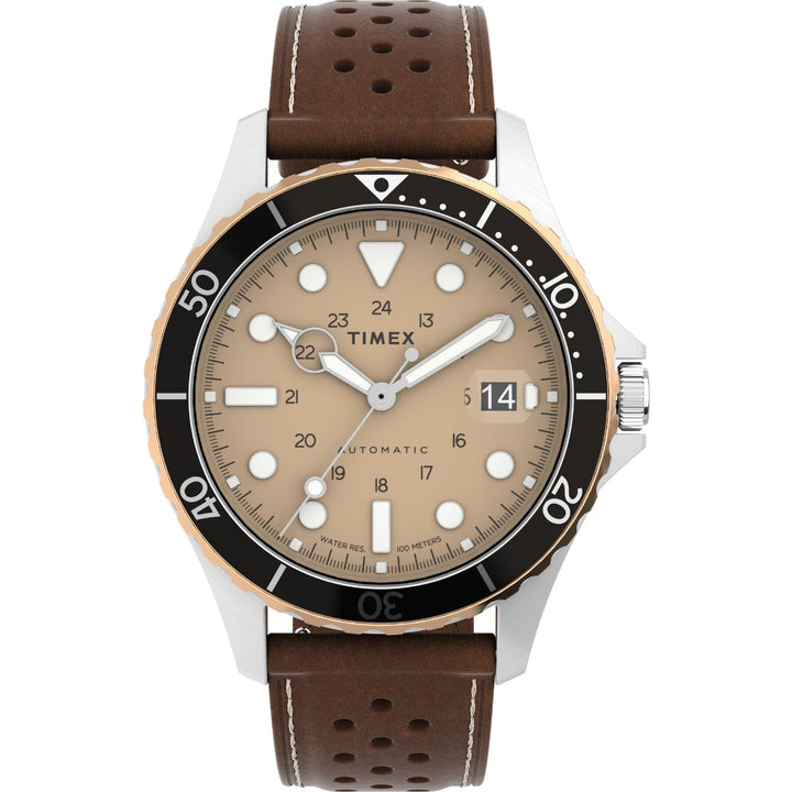 Timex Trend Automatic Men Tan Round Stainless Steel Dial Analog Watch -TW2V41500U9