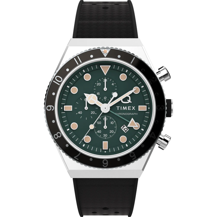Timex Q Timex 3-Time Zone Chronograph 40mm Synthetic Rubber Strap Watch TW2V70200UJ