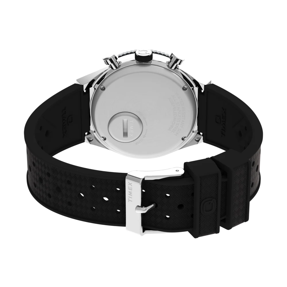 Timex Q Timex 3-Time Zone Chronograph 40mm Synthetic Rubber Strap Watch TW2V70200UJ