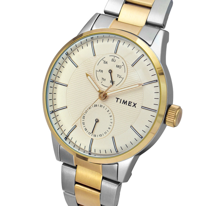 Timex Men Multifunction Beige Round Brass Dial Watch- TWEG19906