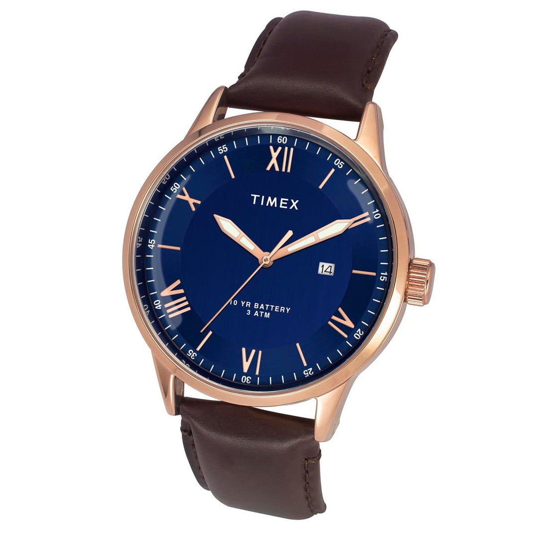 Timex Men Analog Blue Round Brass Dial Watch- TWEG19916