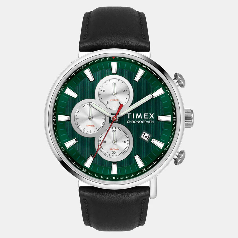 Timex  Men's Green Round Chronograph Leather Watch TWEG20023