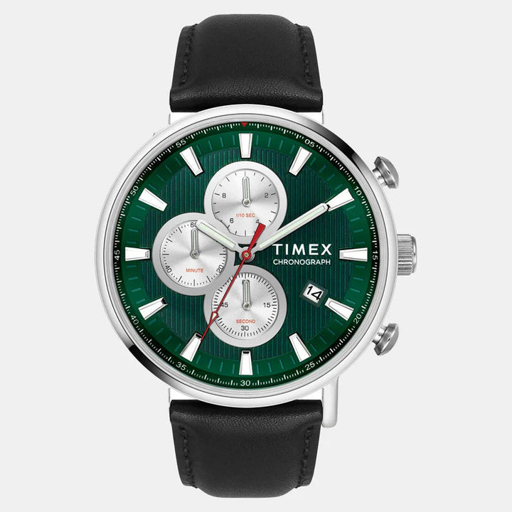 Timex  Men's Green Round Chronograph Leather Watch TWEG20023