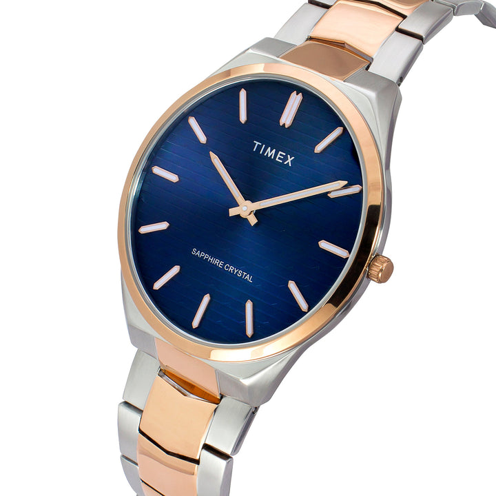 Timex Blue Textured Dial Stainless Steel Bracelet Men's Watch - TWEG25802