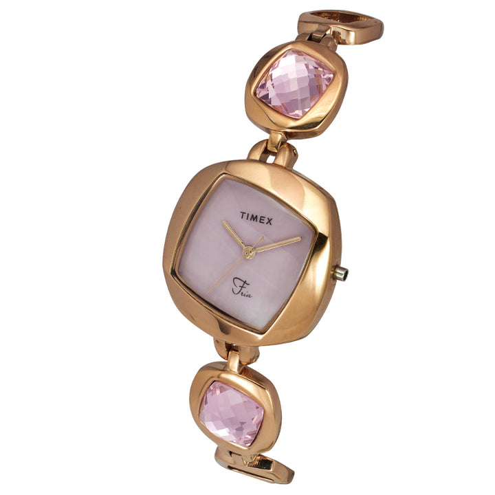 Timex Women Mother Of Pearl Square Analog Dial Watch- TWEL15006