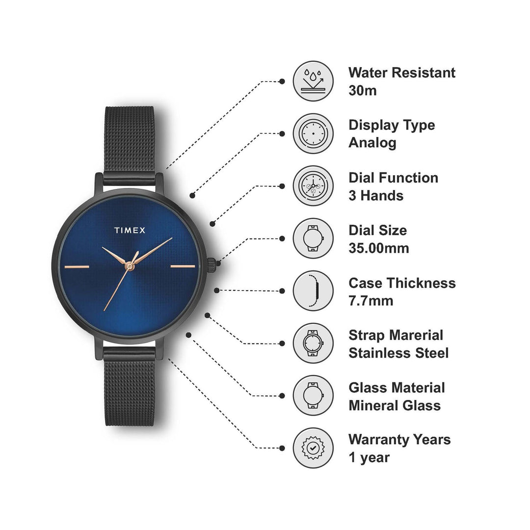 TIMEX Women Blue Round Dial Analog Watch - TWEL155SMU08