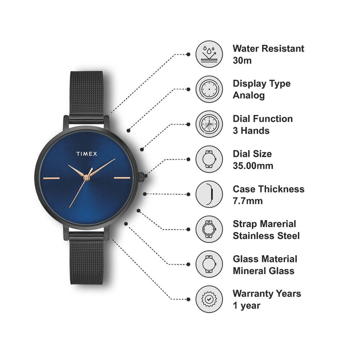 TIMEX Women Blue Round Dial Analog Watch - TWEL155SMU08