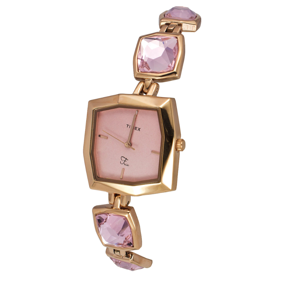 Timex Women Pink Square Analog Dial Watch- TWEL16103