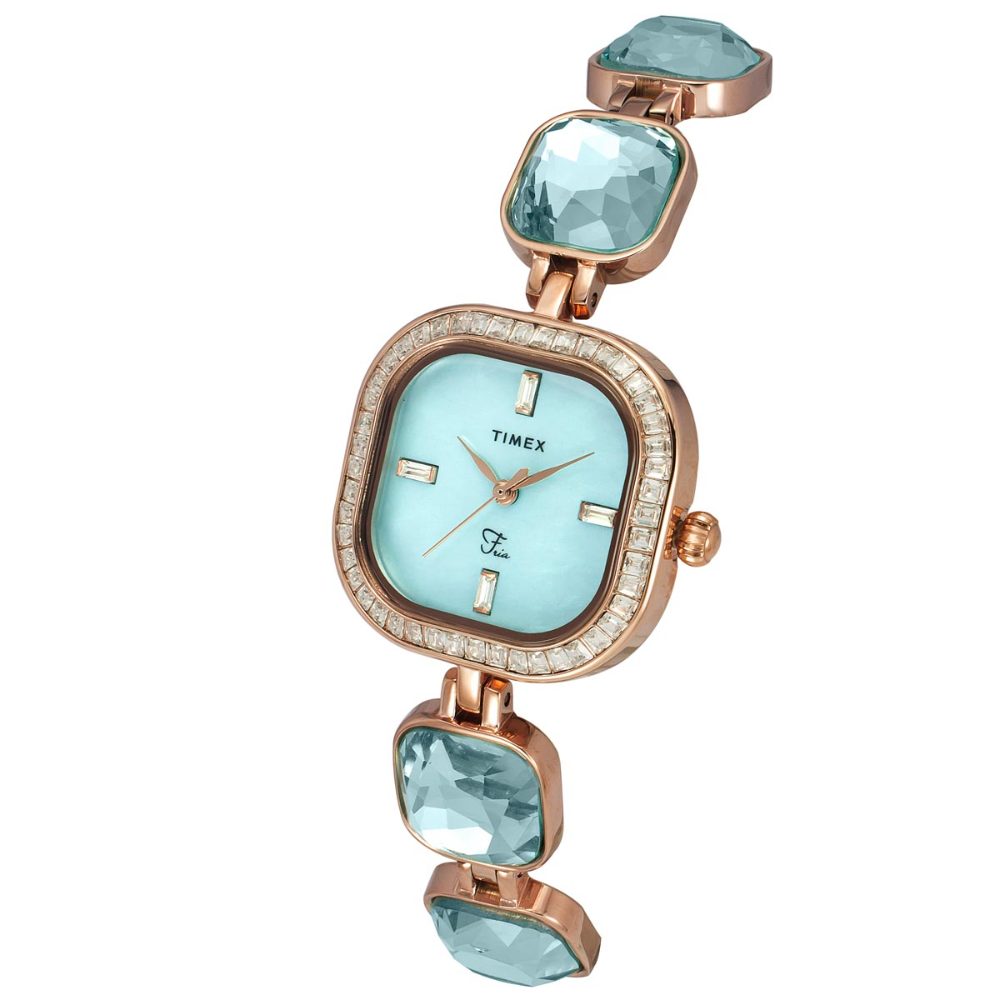 TIMEX FRIA WOMEN'S SEA BLUE DIAL ROUND CASE 3 HANDS FUNCTION WATCH TWEL17100