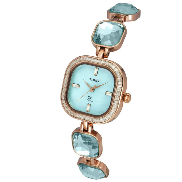 TIMEX FRIA WOMEN'S SEA BLUE DIAL ROUND CASE 3 HANDS FUNCTION WATCH TWEL17100