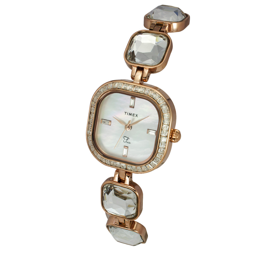 Timex Women Mother Of Pearl Cushion Analog Dial Watch- TWEL17105