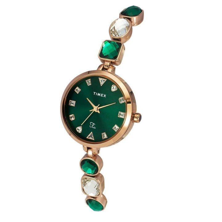 TIMEX FRIA WOMEN'S GREEN DIAL ROUND CASE 3 HANDS FUNCTION WATCH TWEL17301