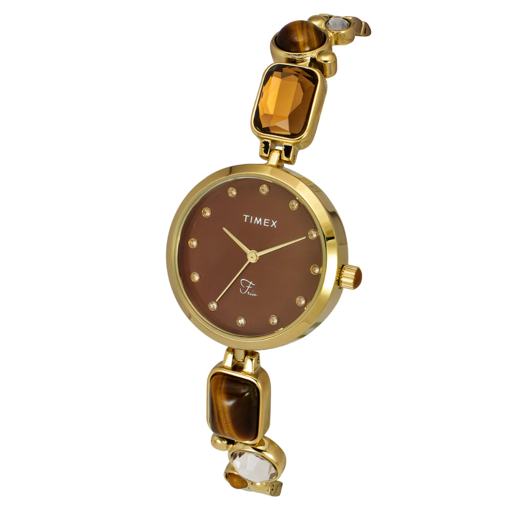 Timex Women Brown Round Analog Dial Watch- TWEL17800