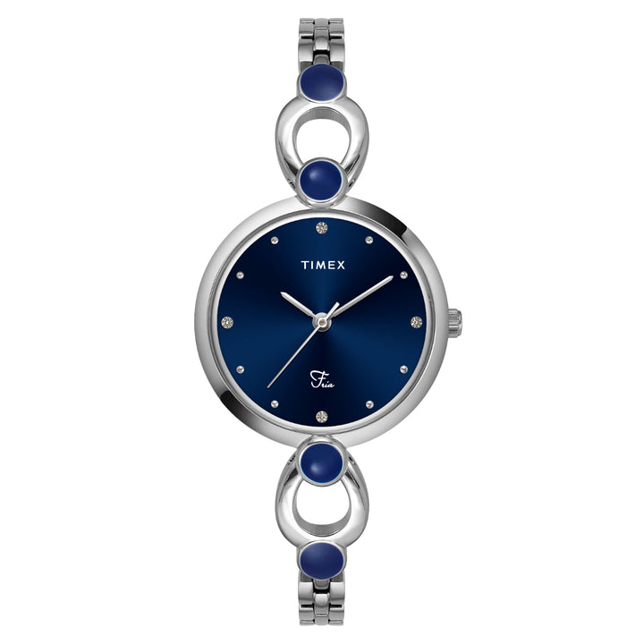 Timex Fria Women Blue Dial Round Analog Brass Dial Watch- TWEL18100