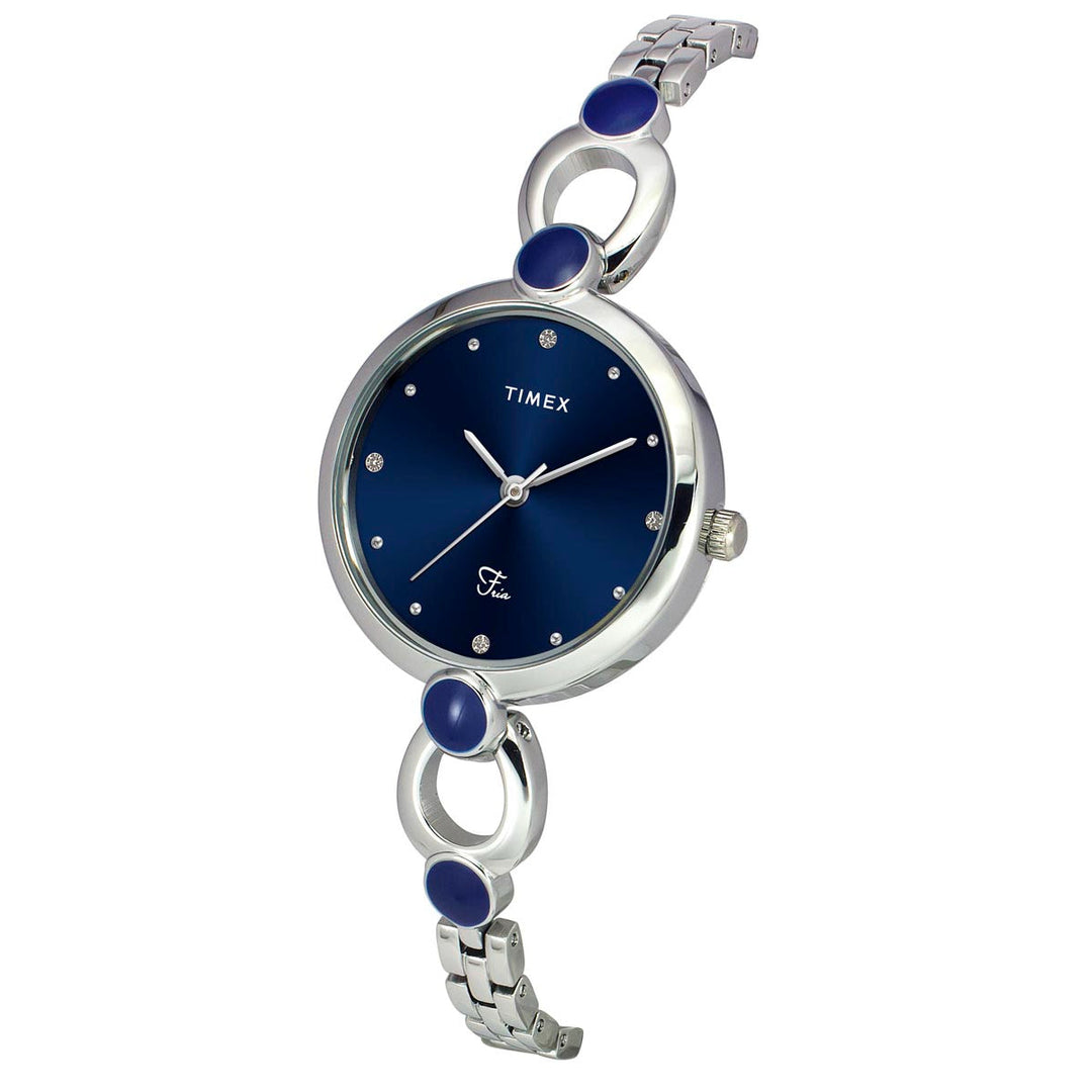 Timex Fria Women Blue Dial Round Analog Brass Dial Watch- TWEL18100