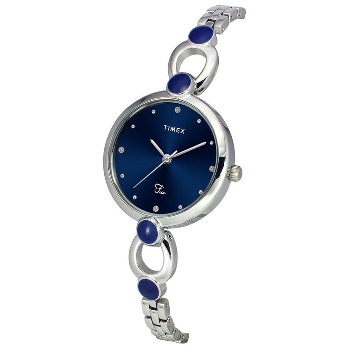 Timex Fria Women Blue Dial Round Analog Brass Dial Watch- TWEL18100