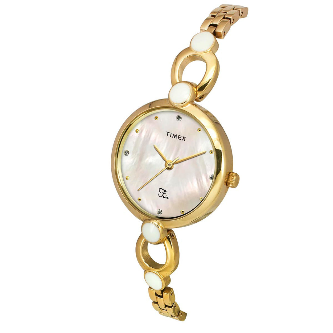 Timex Fria Women Off White Dial Round Analog Brass Dial Watch- TWEL18101