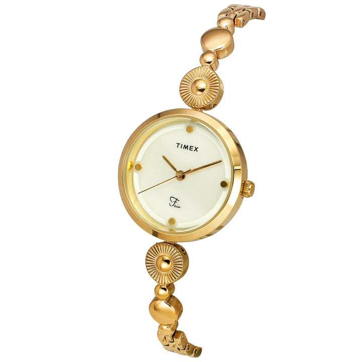 Timex Fria Women Off White Dial Round Analog Brass Dial Watch- TWEL18200