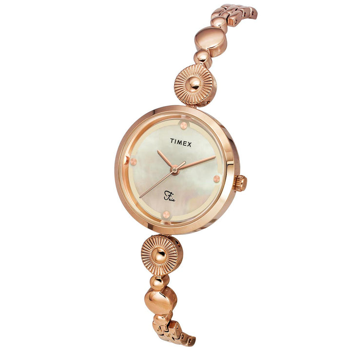 Timex Fria Women's Off White Dial Round Analog Brass Dial Watch- TWEL18201