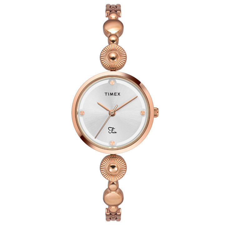 Timex Fria Women's Silver Dial Round Analog Brass Dial Watch- TWEL18202
