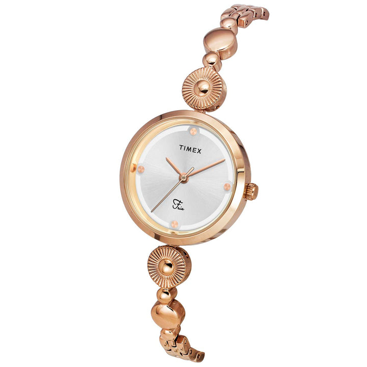 Timex Fria Women's Silver Dial Round Analog Brass Dial Watch- TWEL18202