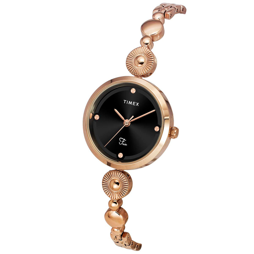Timex Fria Women''s Black Dial Round Analog Brass Dial Watch- TWEL18203