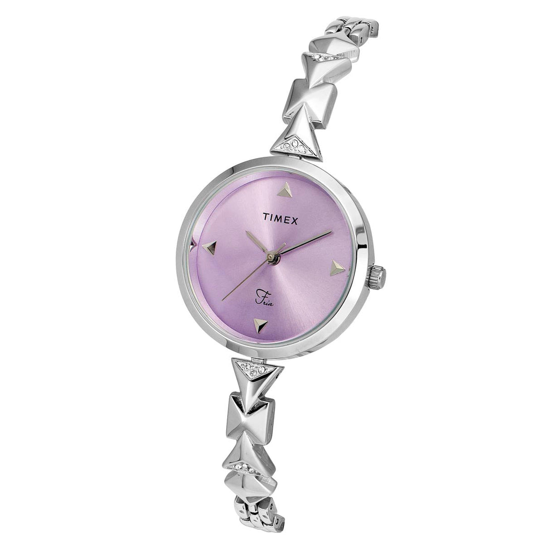 Timex Fria Women's Purple Dial Round Analog Brass Dial Watch- TWEL18300