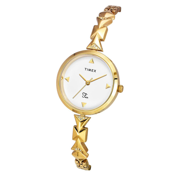 Timex Fria Women's White Dial Round Analog Brass Dial Watch- TWEL18301