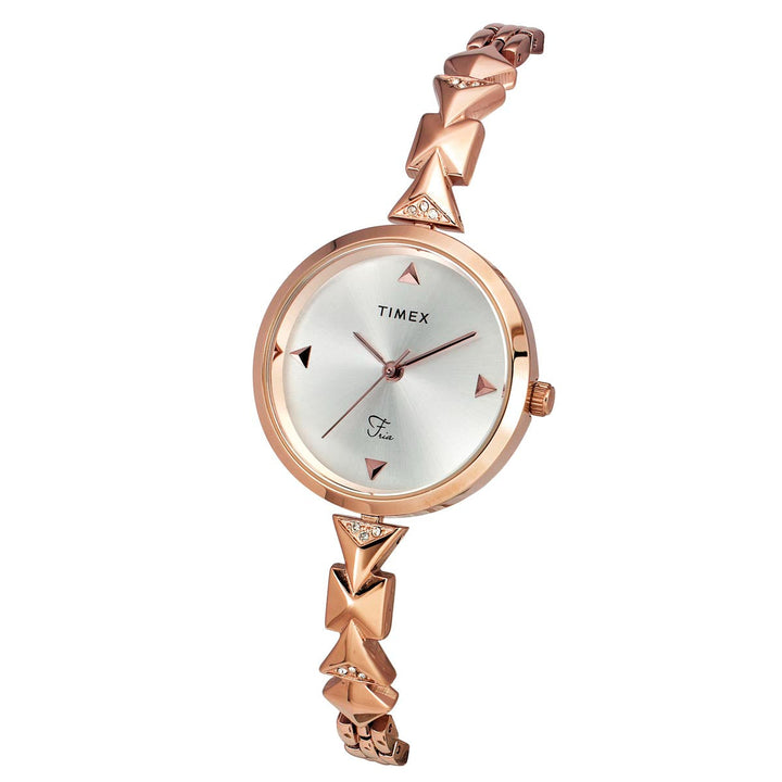 Timex Fria Women's Silver Dial Round Analog Brass Dial Watch- TWEL18302