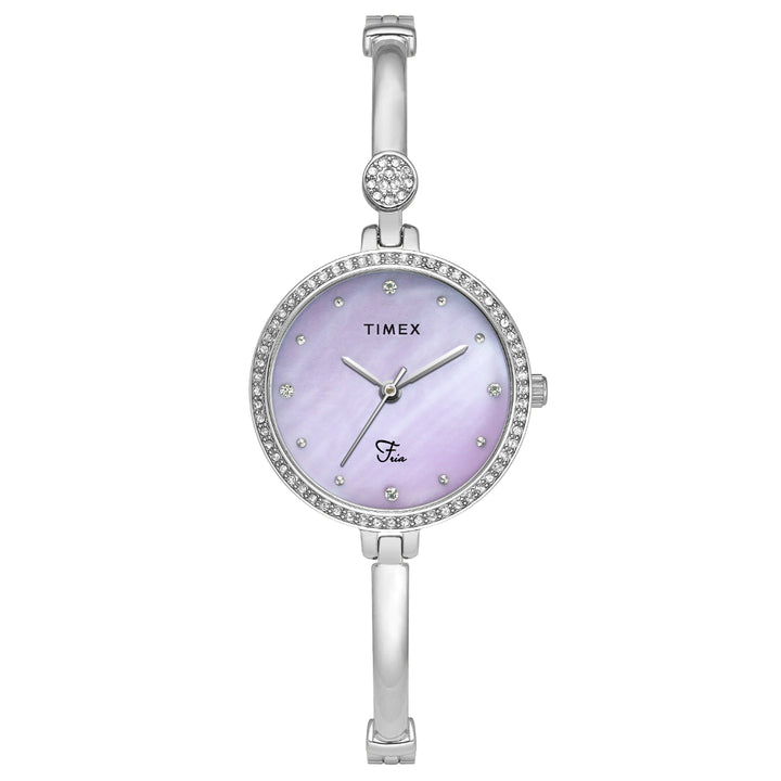 Timex Fria Women's Purple Dial Round Analog Brass Dial Watch- TWEL18400