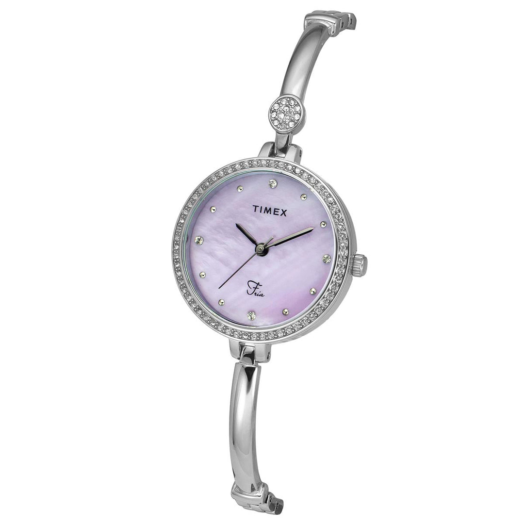 Timex Fria Women's Purple Dial Round Analog Brass Dial Watch- TWEL18400