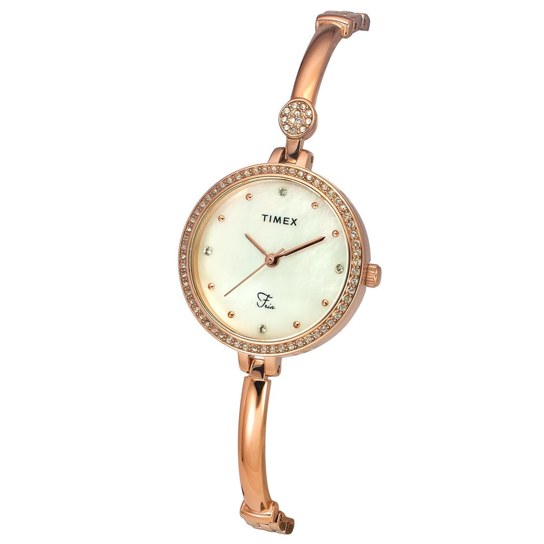 Timex Fria Women's Off White Dial Round Analog Brass Dial Watch- TWEL18402