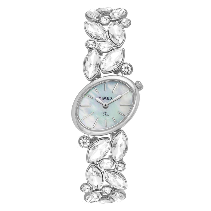 TIMEX Fria Mother Of Pearl White Oval Dial Analog Women's Watch - TWEL20900