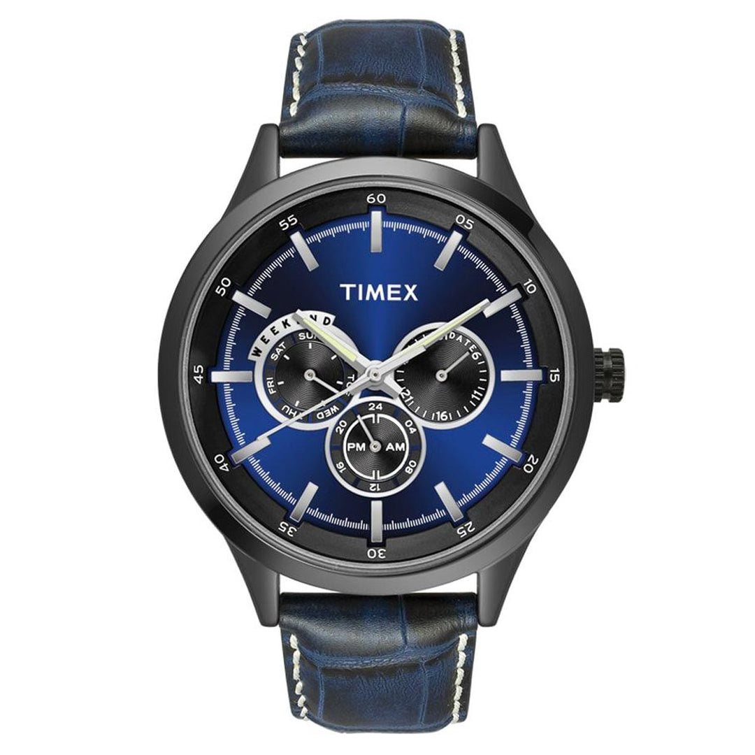 Timex Fashion Men's Blue Dial Round Case Multifunction Function Watch -TW000T312
