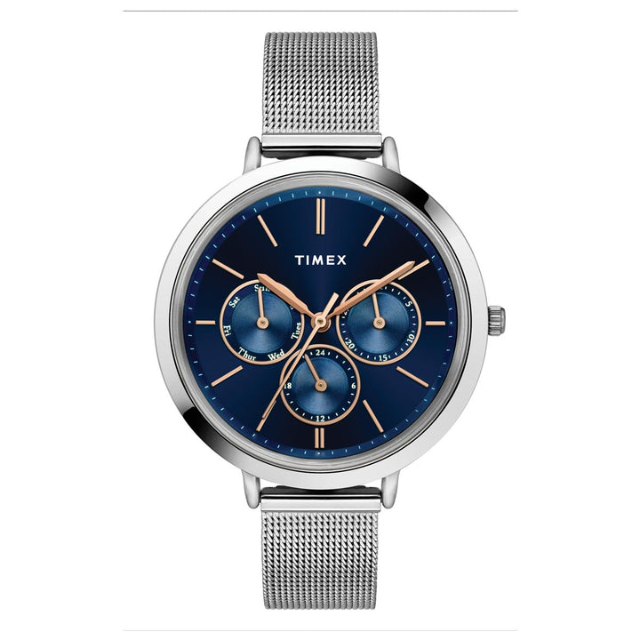 Timex Fashion Women's Blue Dial Round Case Multifunction Function Watch -TWEL14500