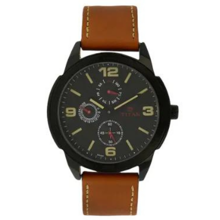 TITAN Black Dial Brown Leather Strap Watch NM1585NL01 (DE169)