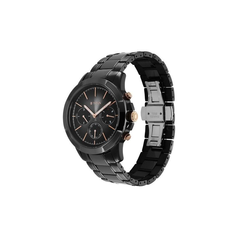 Titan Quartet Black Dial Ceramic Strap Watch 90090KD03(DM762)