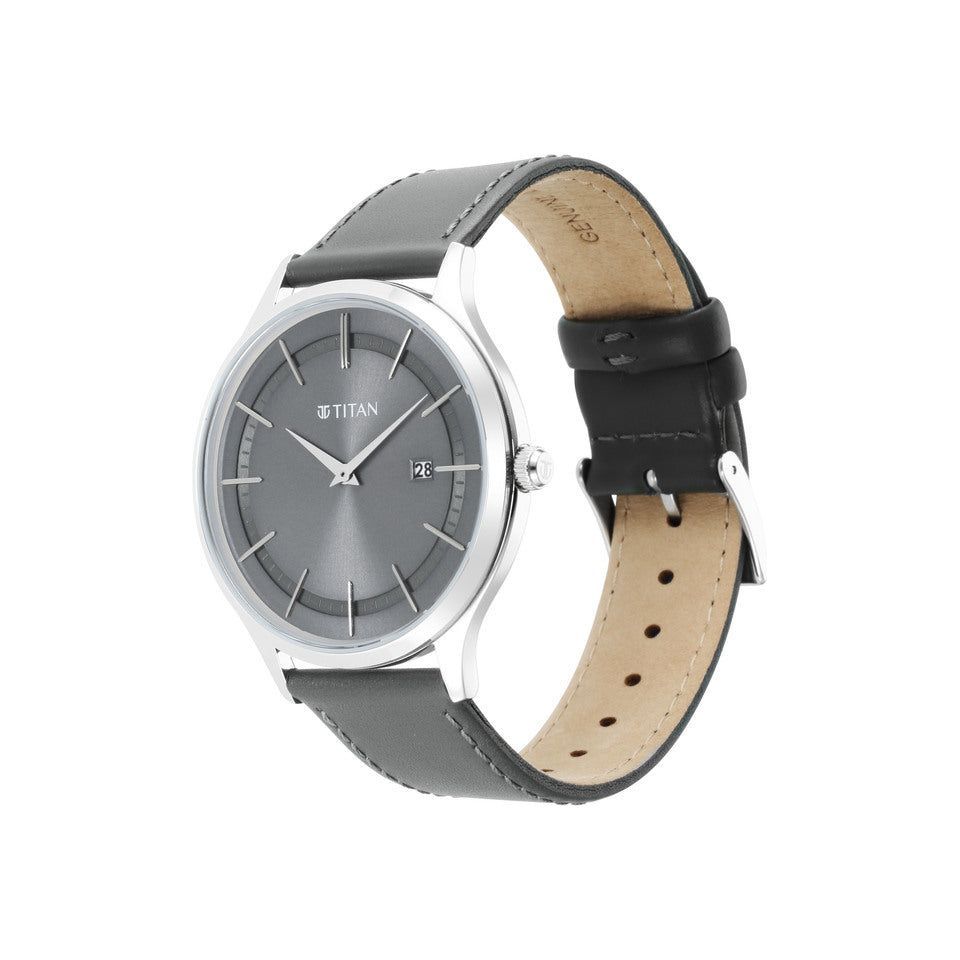 TITAN Classique Slimline Watch with Grey Dial & Green Leather Strap 90142SL01(DM685)