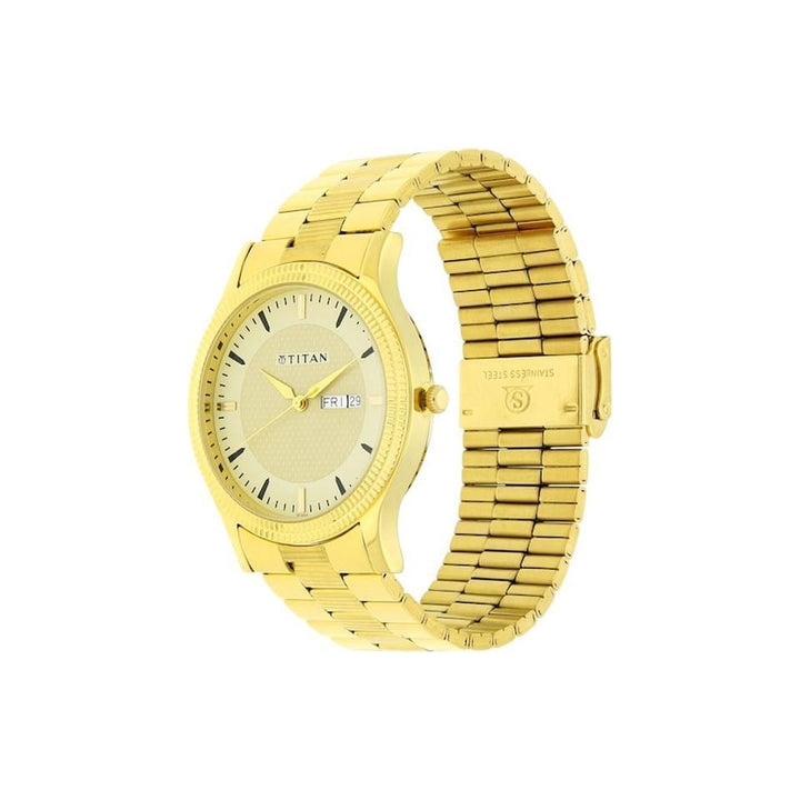Titan Champagne Dial Yellow Stainless Steel Strap Watch NP1650YM04