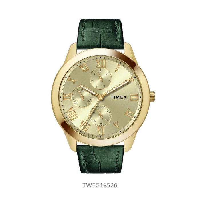 Timex Full Roman Champ Dial Green Croco leather Strap Men's Watch TWEG18526
