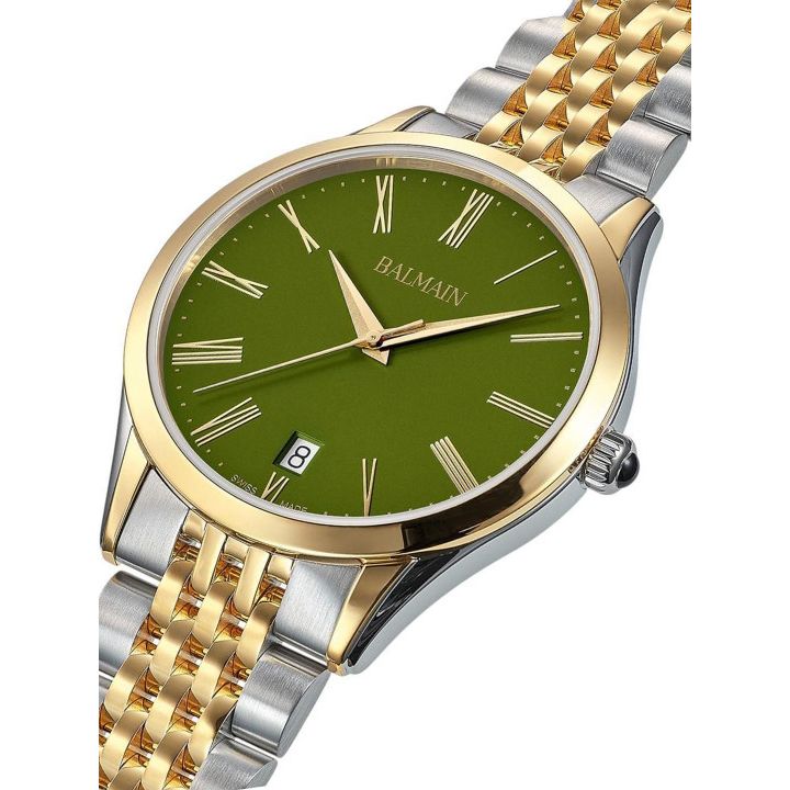 Balmain Men's Luxury Stainless Steel Bracelet Analogue Watch Green Dial Elegant Timepiece