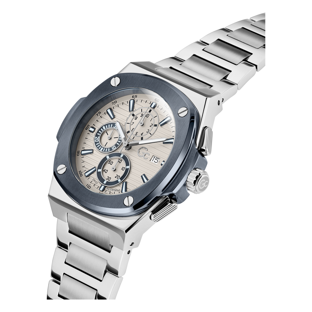 Gc Coussin Shape Chrono Metal Watch - Stylish Men's Timepiece