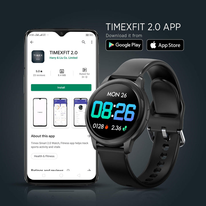 Timex Unisex Smart Fit 2.0 Dial Round Case Bluetooth Calling, Full Touch, Activity Tracking, HRM, SPO2, Blood Pressure, Multiple Watch Faces, 7 Sports Mode Smart Watch -TWTXW200T